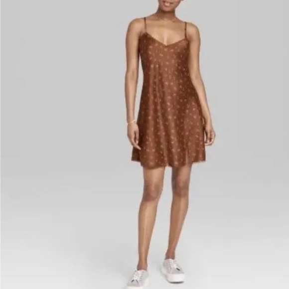 NWT Wild Fable Lace Trim Slip Dress Copper Cherries - Picture 2 of 13